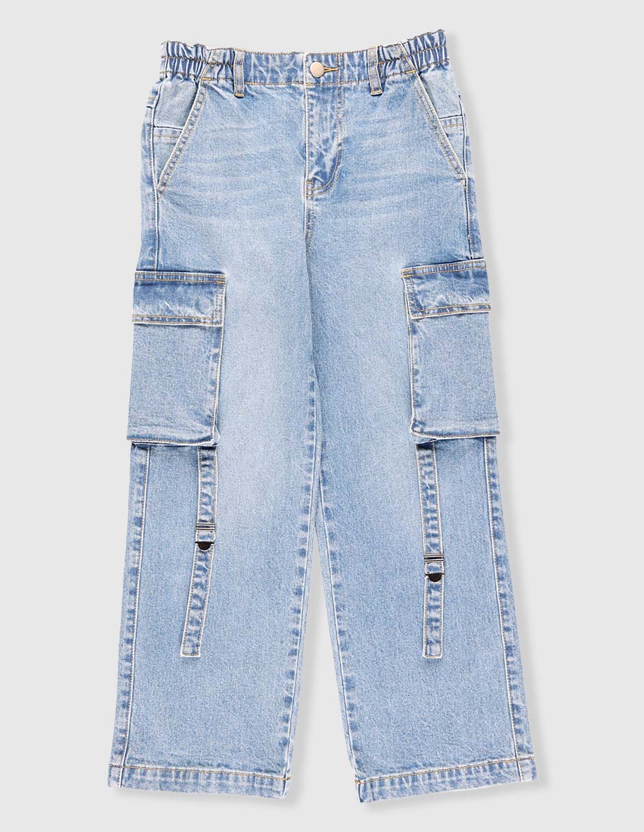 Jeans cargo straight That's It lavado desgastado para niña