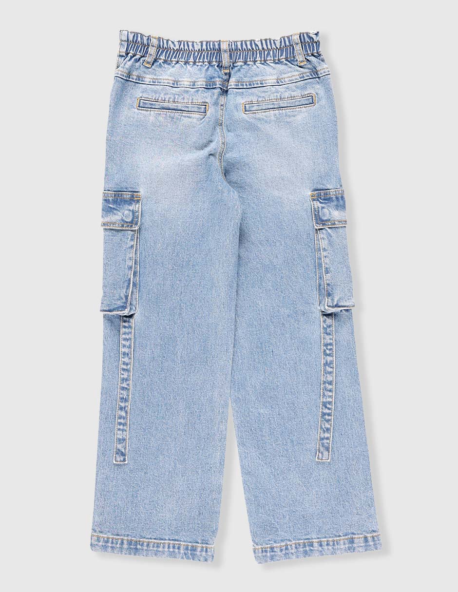 Jeans cargo straight That's It lavado desgastado para niña