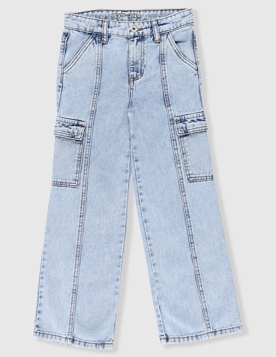 Jeans cargo straight Sexy Jeans lavado claro para niña