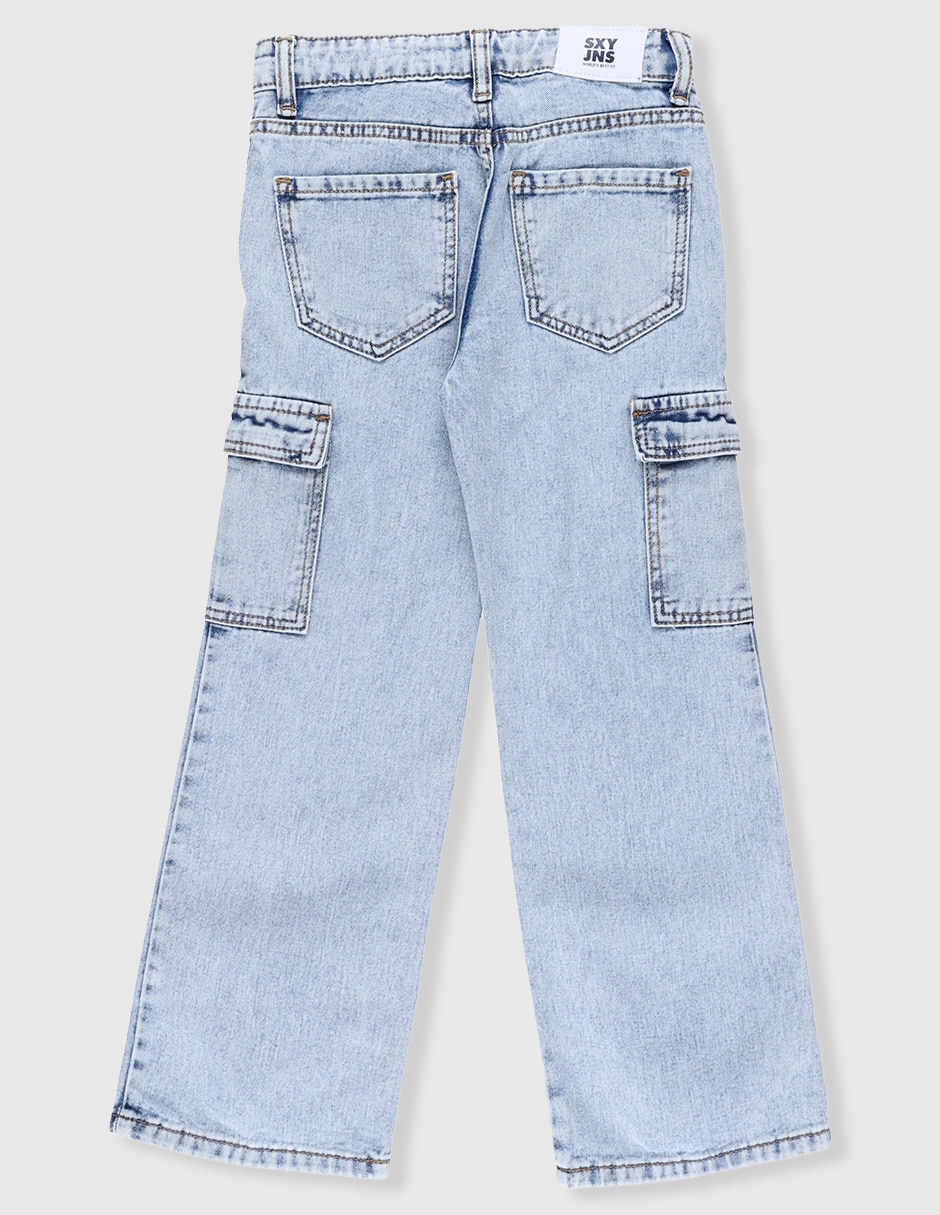 Jeans cargo straight Sexy Jeans lavado claro para niña