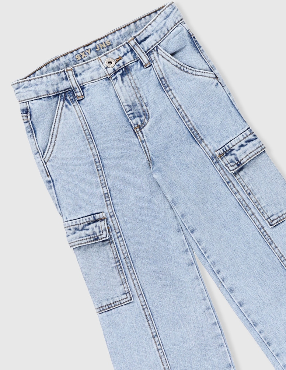 Jeans cargo straight Sexy Jeans lavado claro para niña