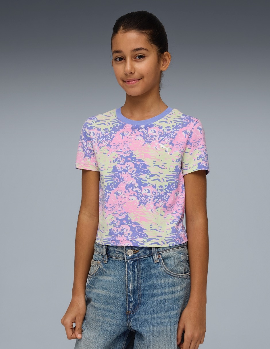 Playera luminous cloud aop baby tee g manga corta para niña
