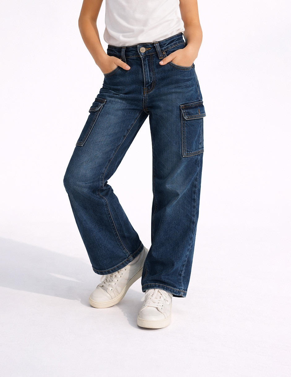 Jeans cargo relajado para niña 1