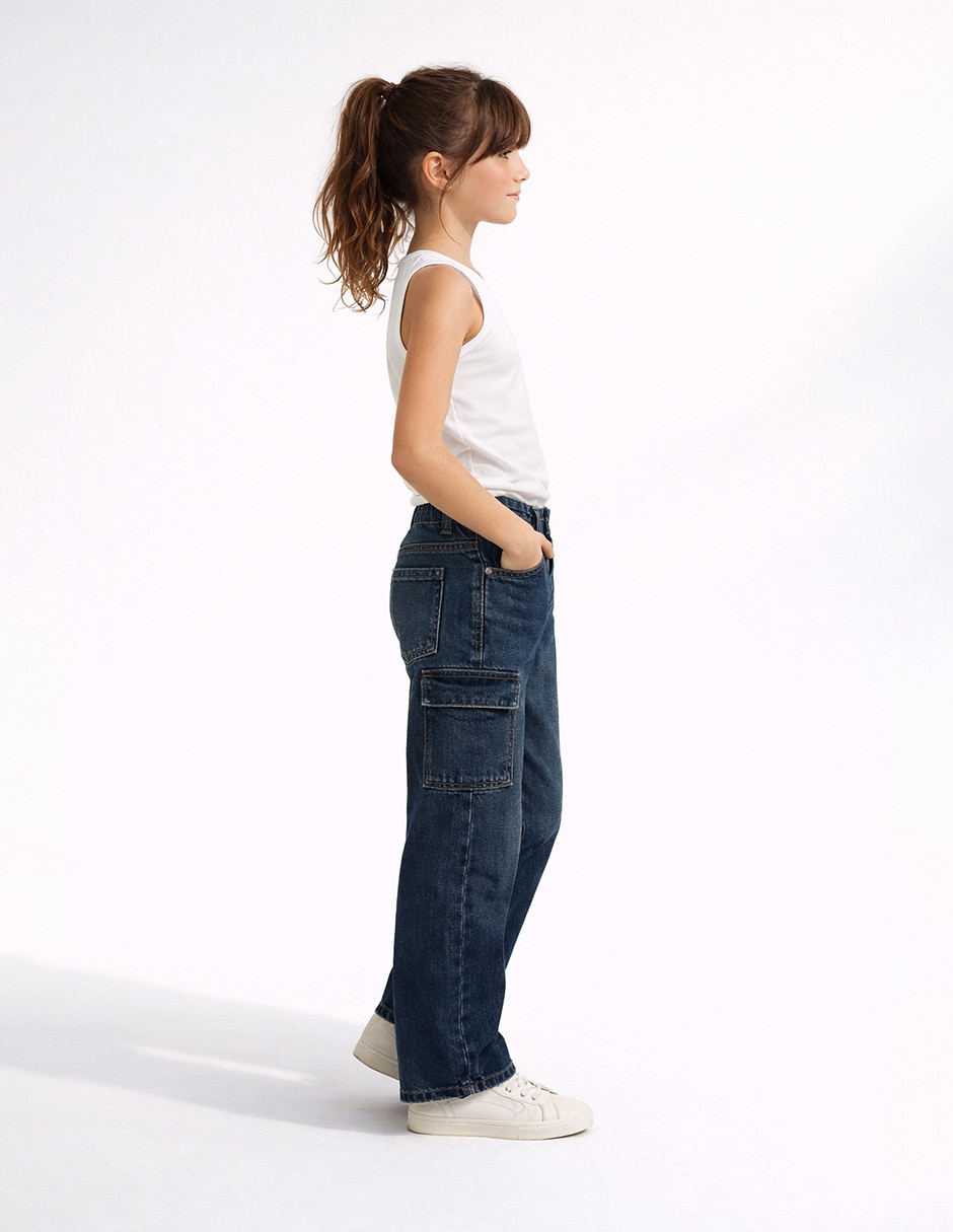 Jeans cargo relajado para niña 6