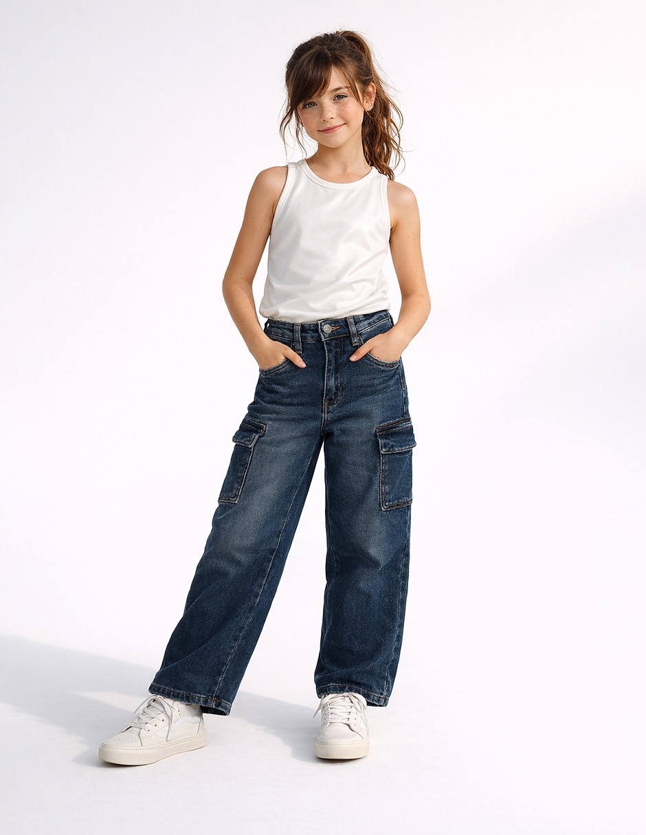 Jeans cargo relajado para niña 7