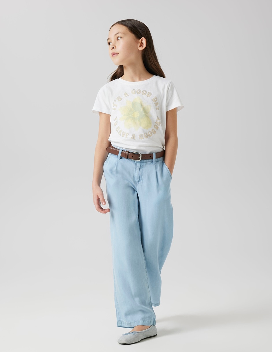 Jeans wide leg lavado denim para niña