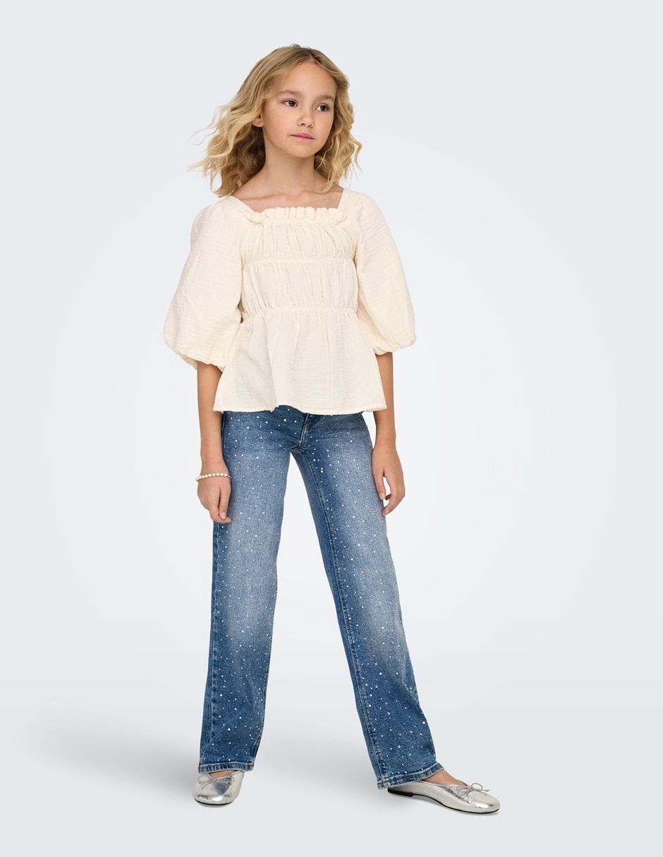 Jeans wide leg Cristales lavado denim para niña Jeans wide leg Cristales lavado denim para niña