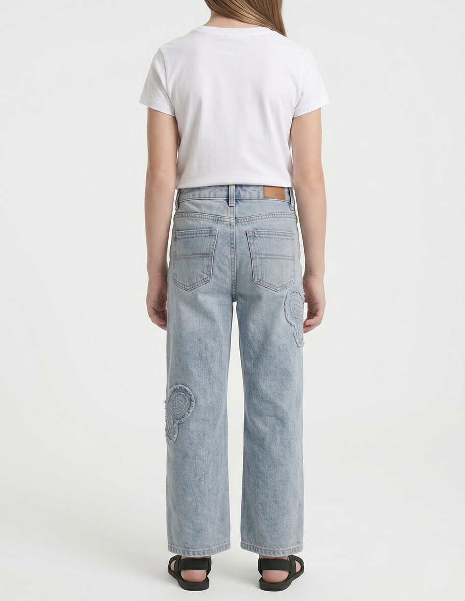 Jeans wide leg mariposas lavado claro para niña 2