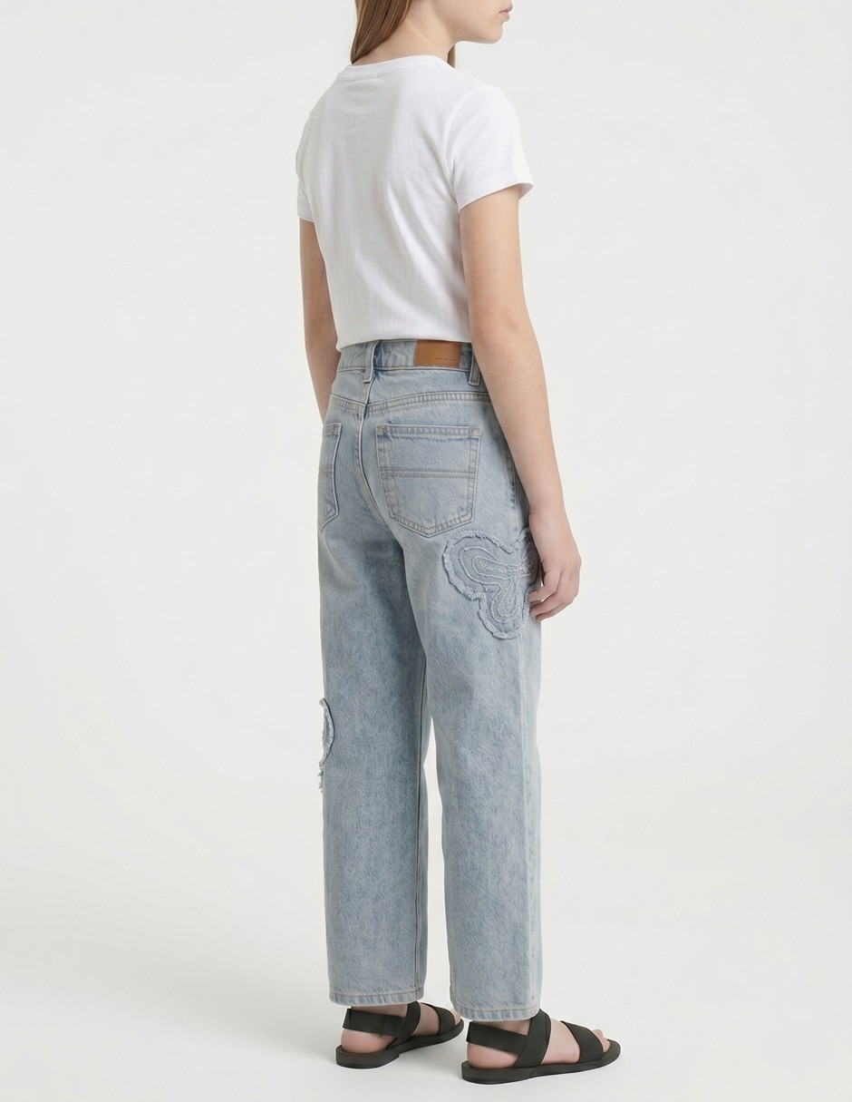 Jeans wide leg mariposas lavado claro para niña 3