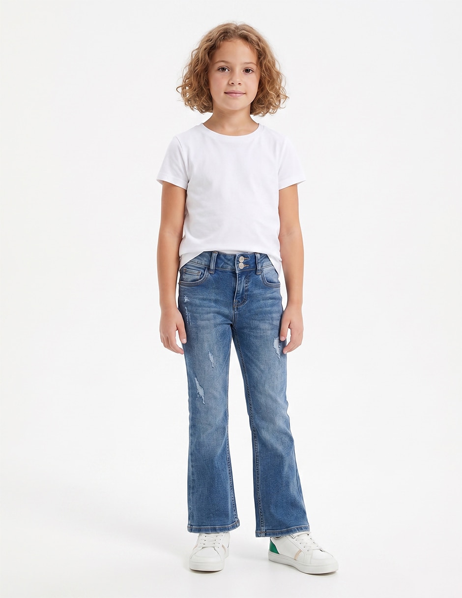 Jeans regular relajado lavado medio para niña Jeans regular relajado lavado medio para niña