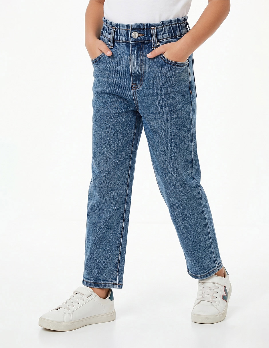 Jeans regular straight lavado claro para niña