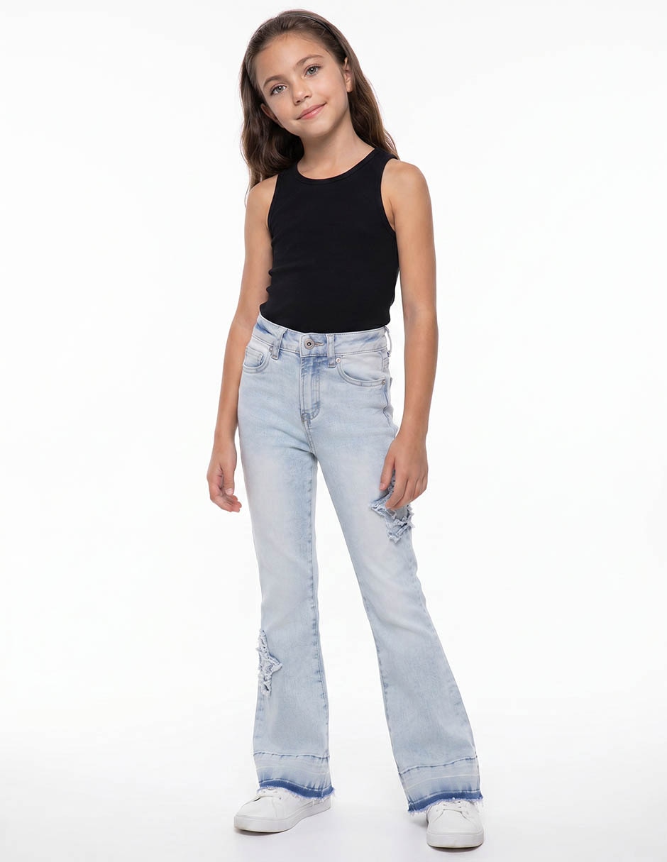 Jeans campana deslavado para niña Jeans campana deslavado para niña