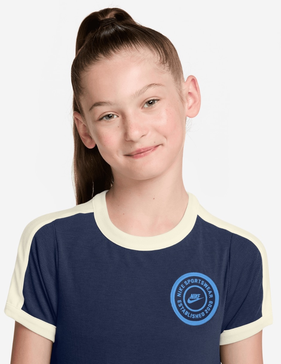 Playera nike g nsw cln ss rib top manga corta para niño