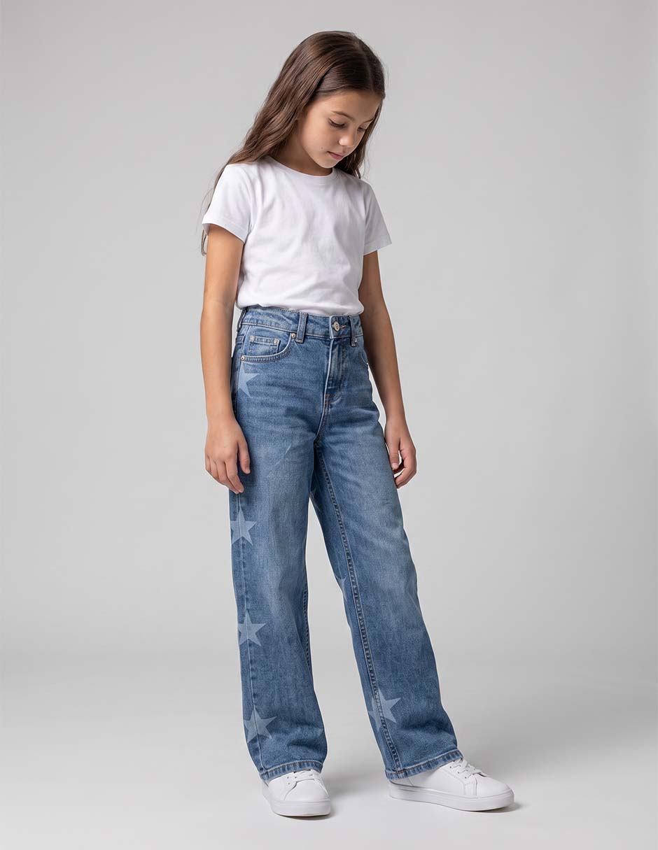 Jeans wide leg lavado medio para niña Jeans wide leg lavado medio para niña