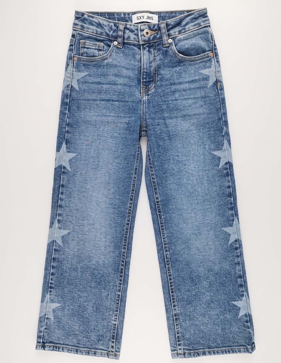 Jeans wide leg lavado medio para niña 2