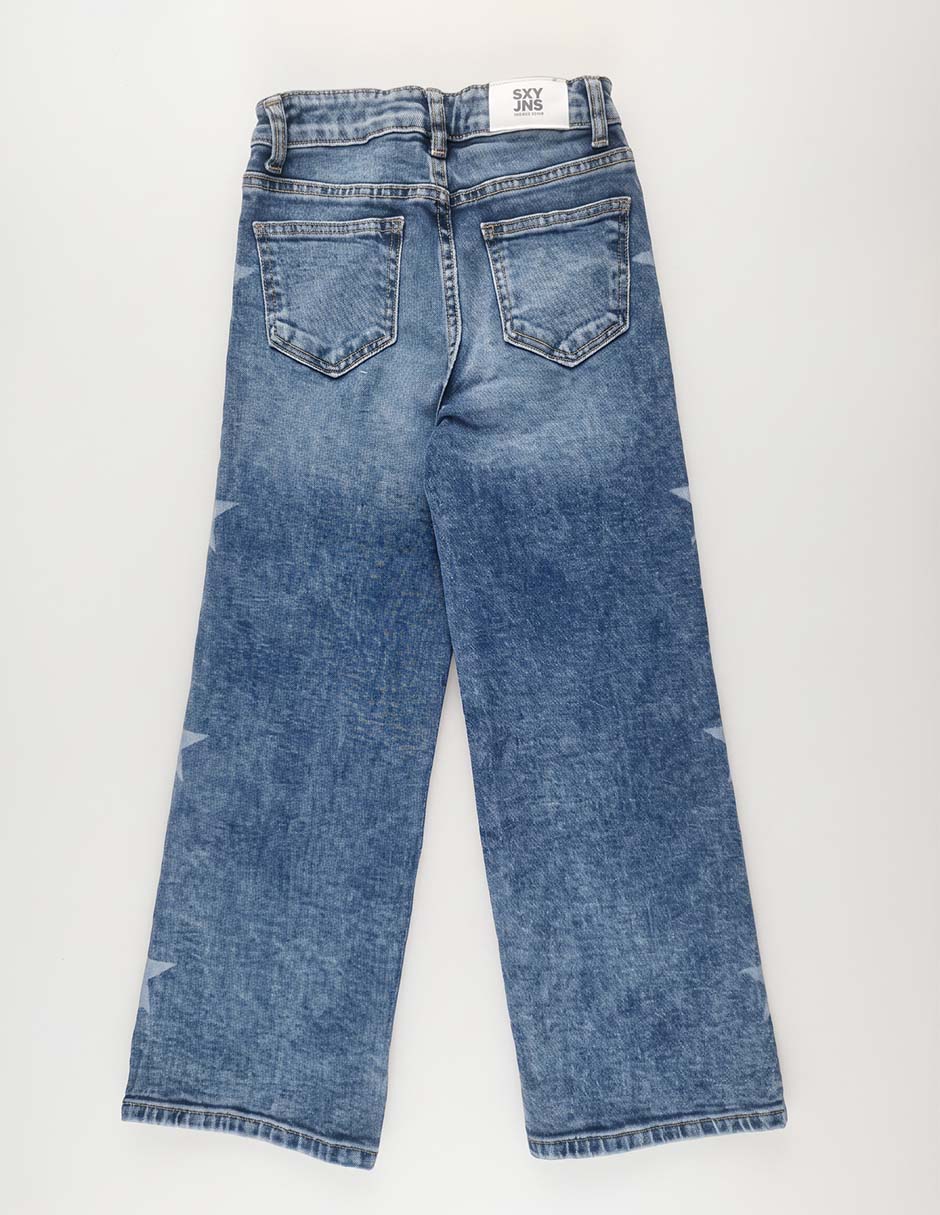 Jeans wide leg lavado medio para niña 3