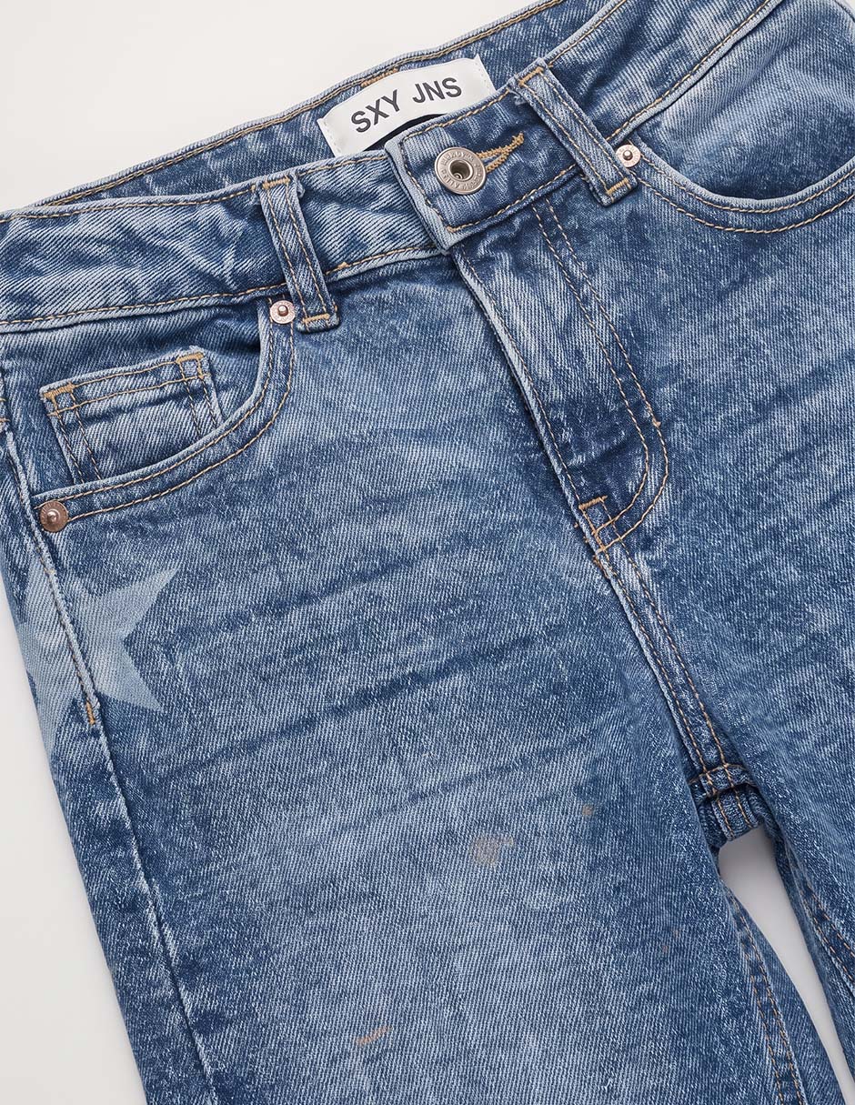 Jeans wide leg lavado medio para niña 4