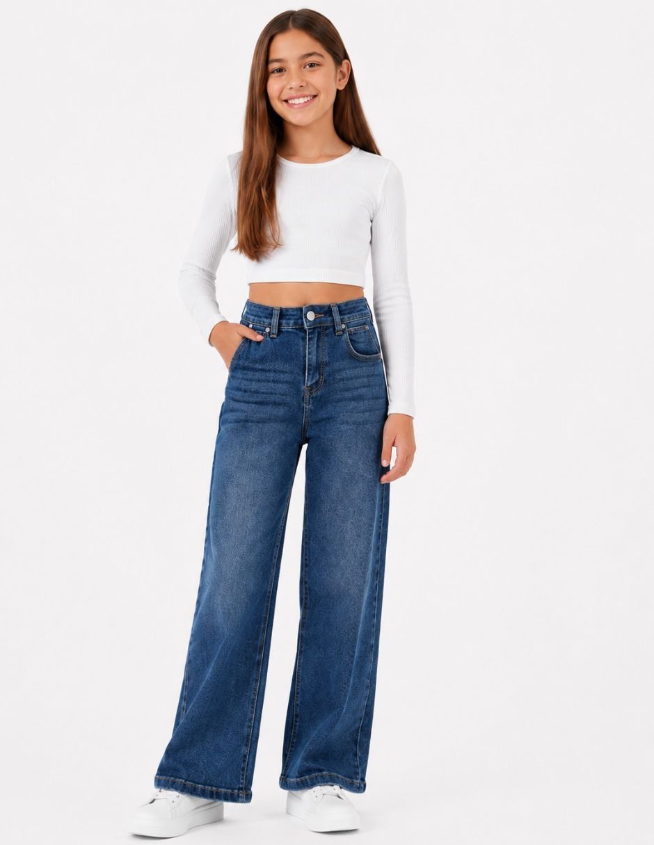 Jeans amplio lavado medio para niña