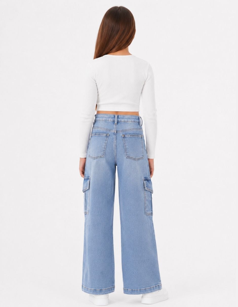 Jeans cargo relajado Biography lavado claro para Niña