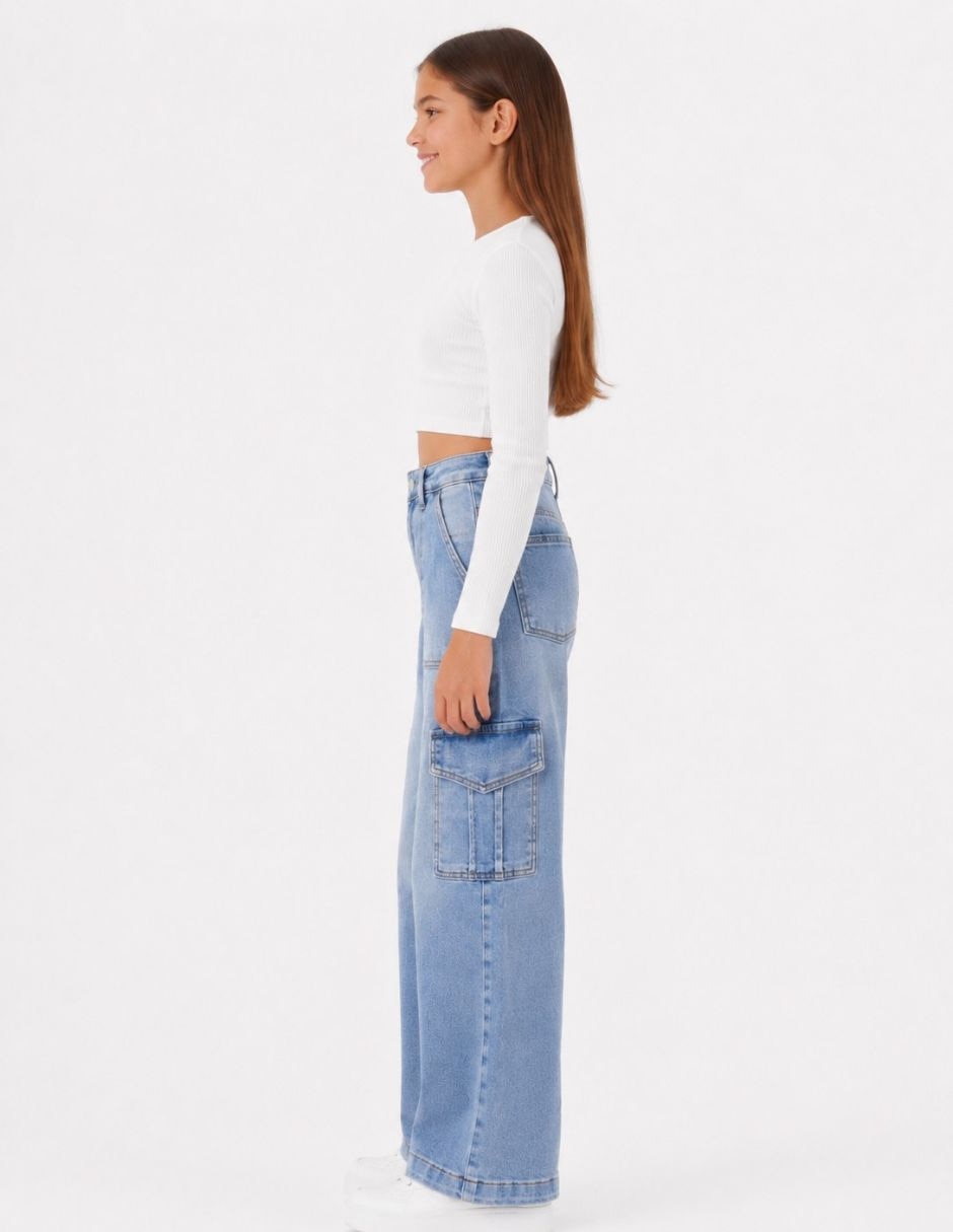Jeans cargo relajado Biography lavado claro para Niña
