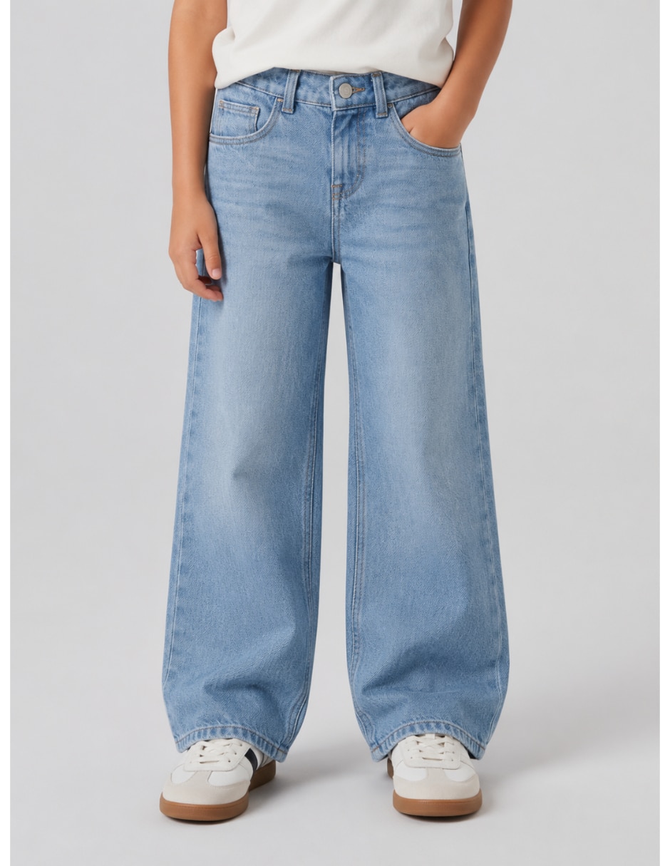 Jeans wide leg deslavado para niña Jeans wide leg deslavado para niña