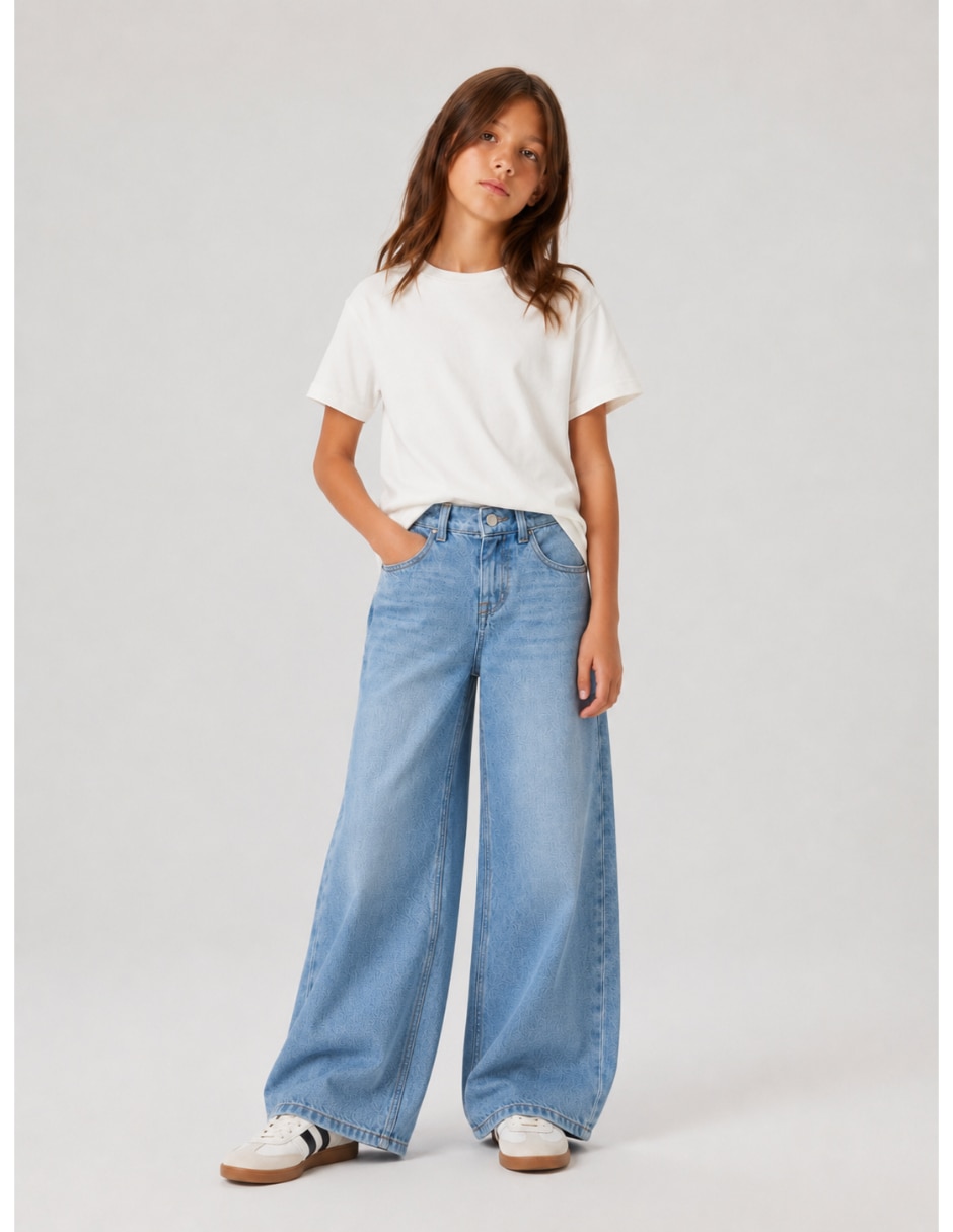 Jeans wide leg deslavado para niña
