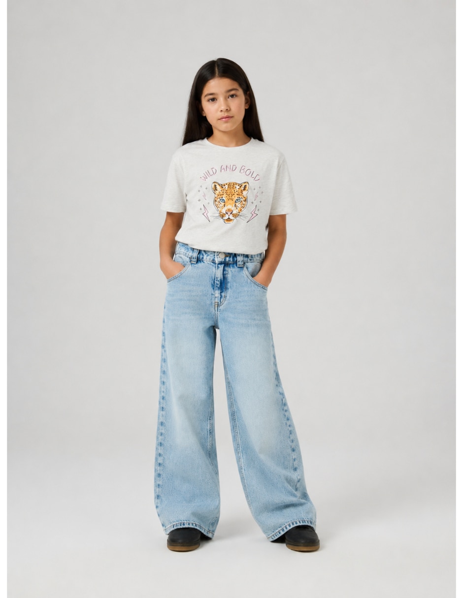 Jeans baggy deslavado para niña