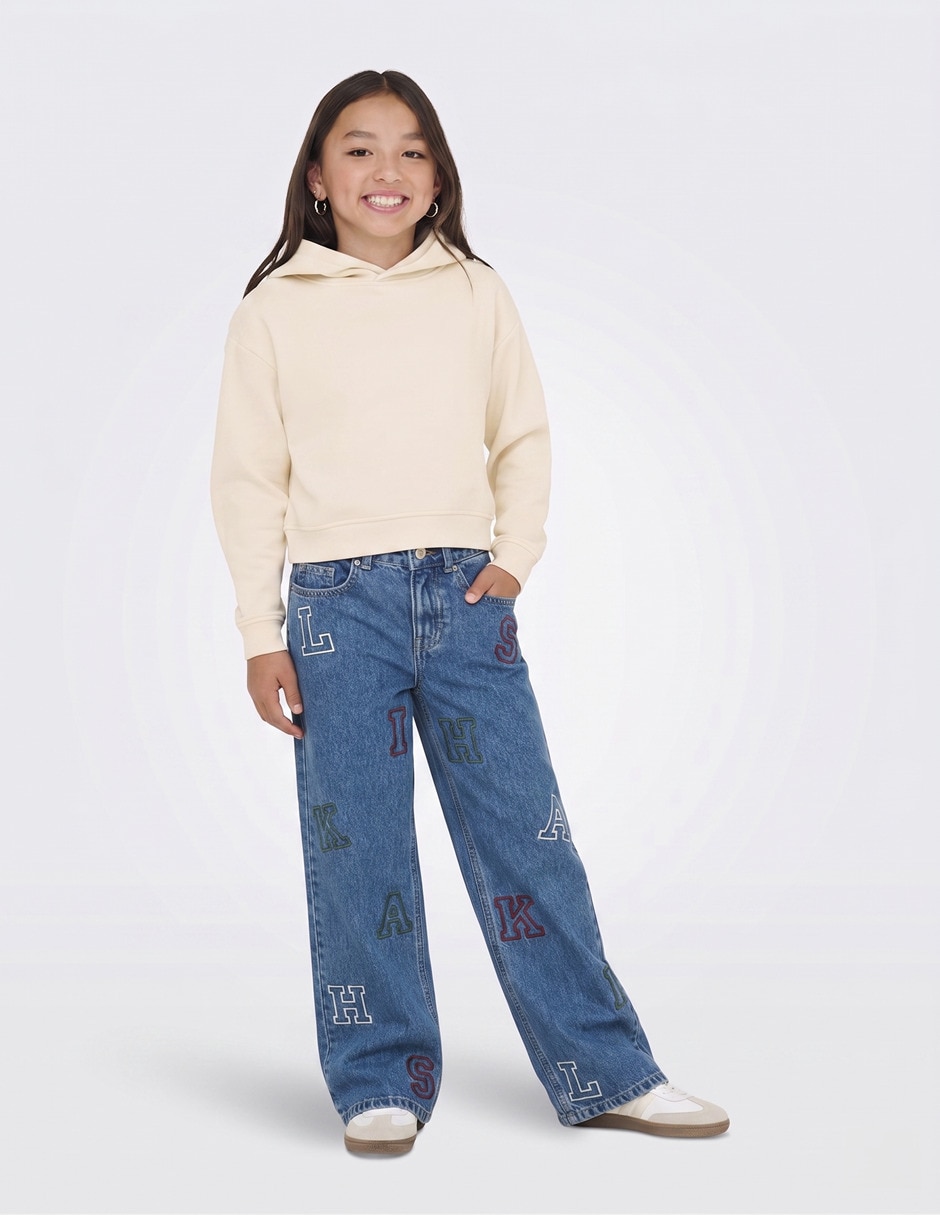 Jeans wide leg lavado medio para niña 3