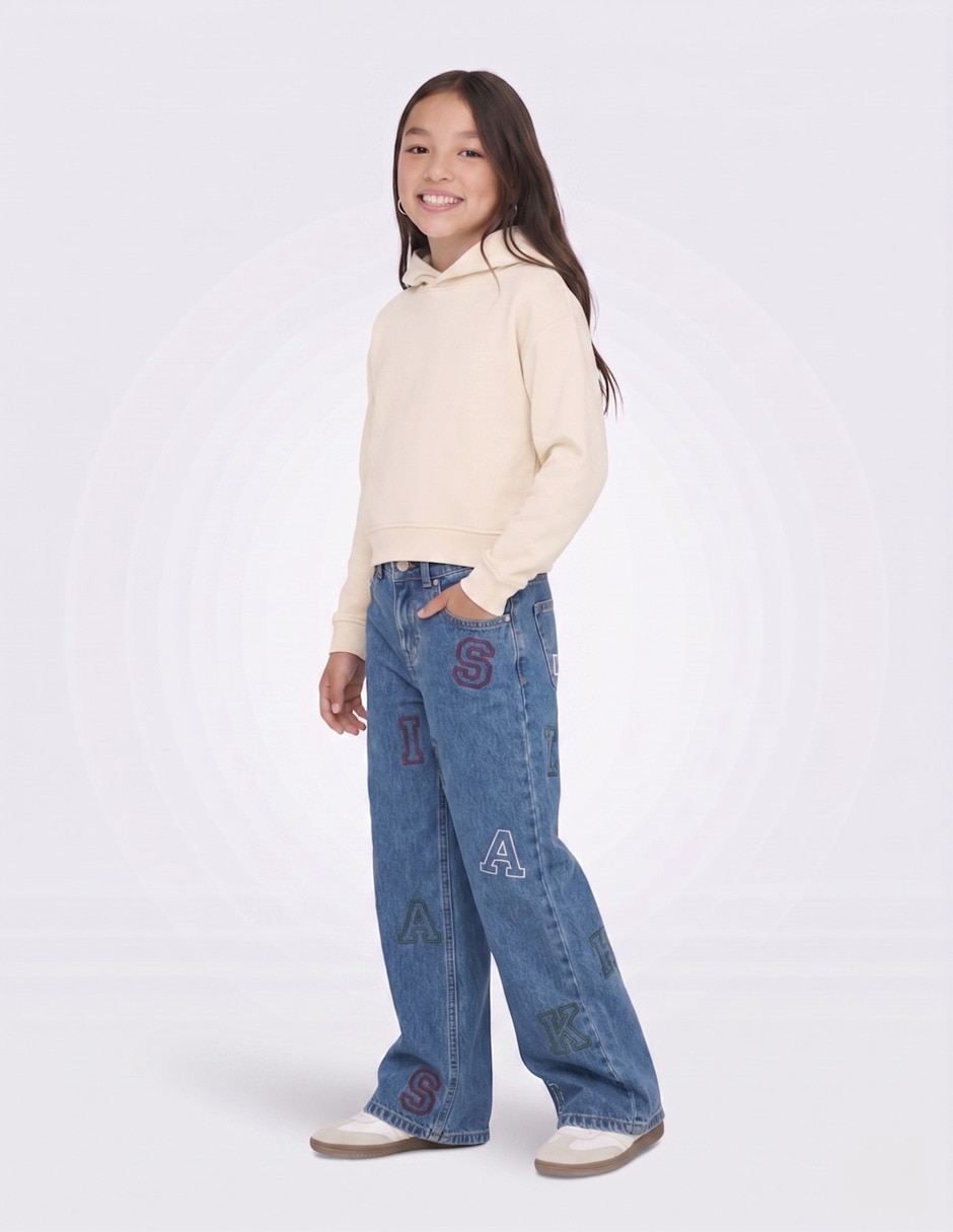 Jeans wide leg lavado medio para niña 4