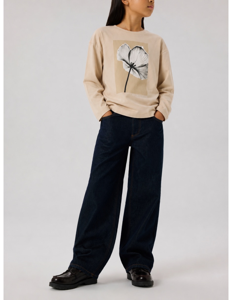 Jeans wide leg lavado obscuro para niña 3