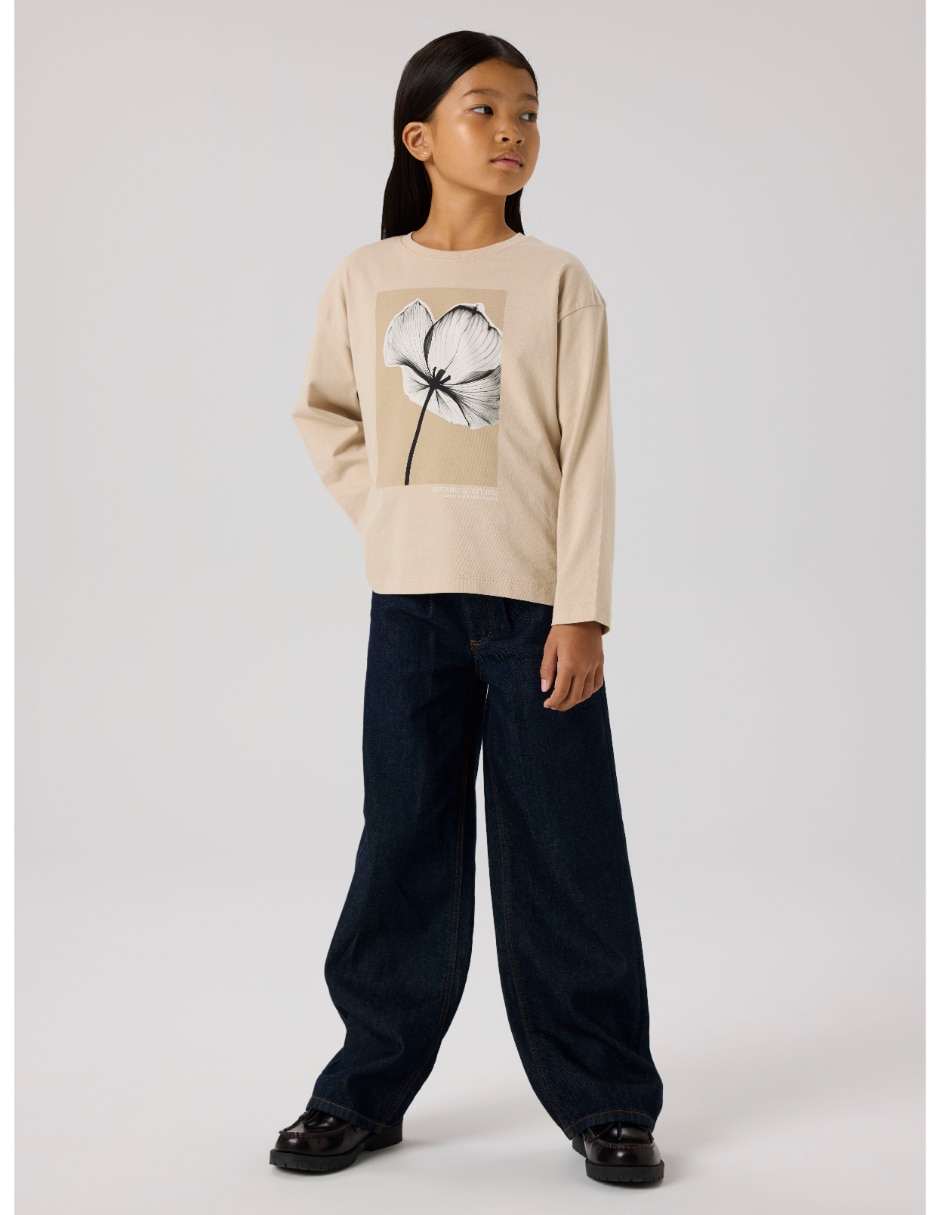 Jeans wide leg lavado obscuro para niña 4