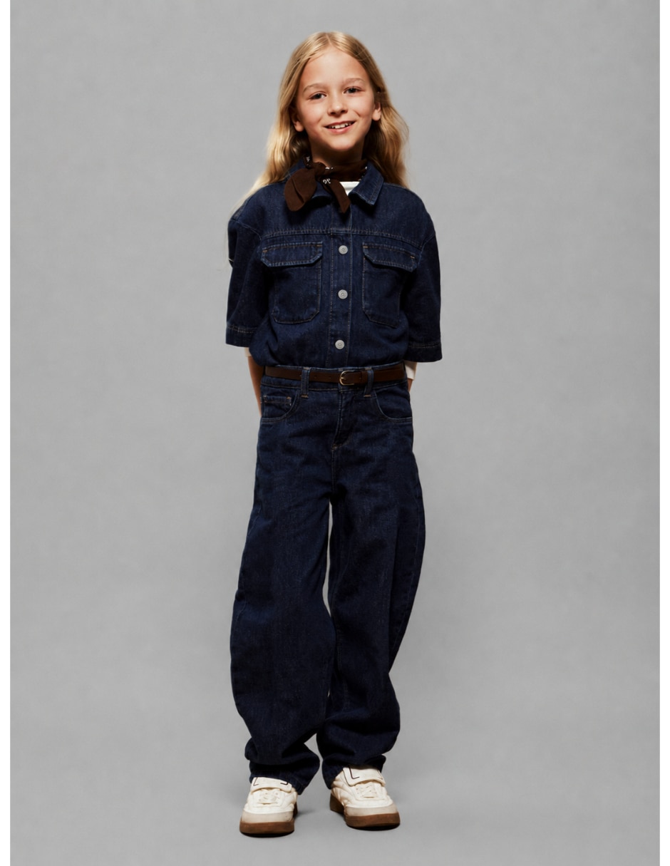 Jeans baggy lavado obscuro para niña 4