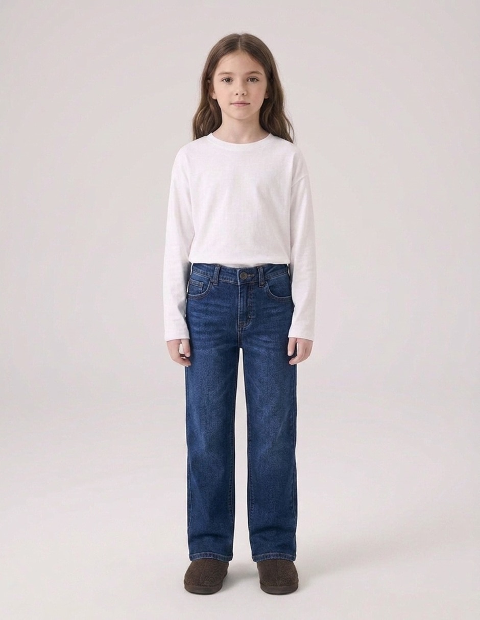 Jeans wide leg jeans wide leg lavado claro para niña 1