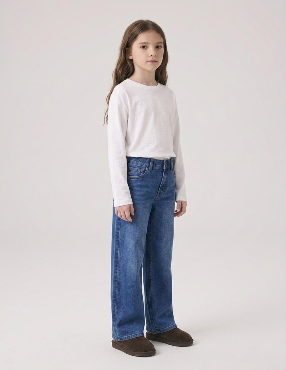 Jeans wide leg jeans wide leg lavado claro para niña 3