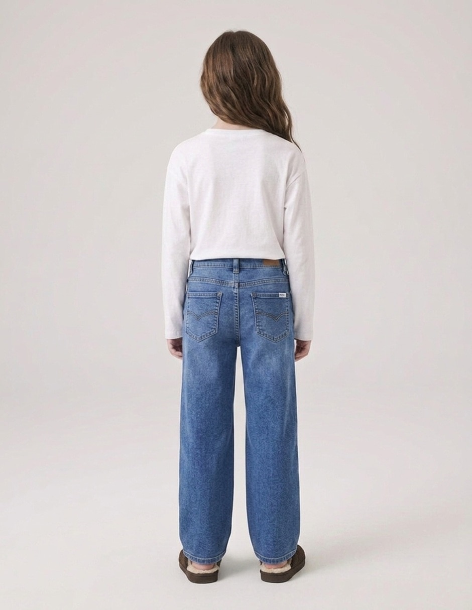 Jeans wide leg jeans wide leg lavado claro para niña 4