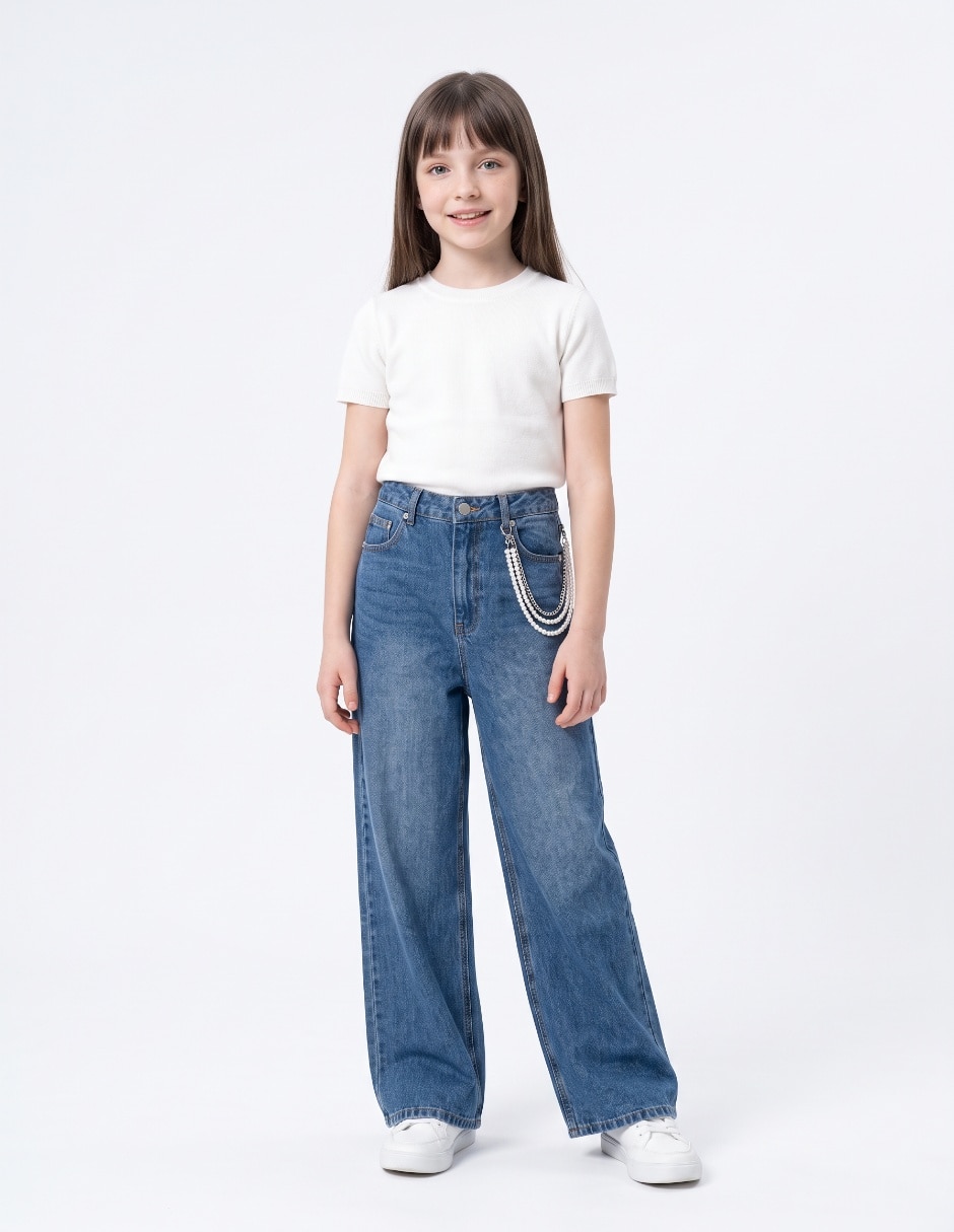 Jeans straight deslavado para niña 4