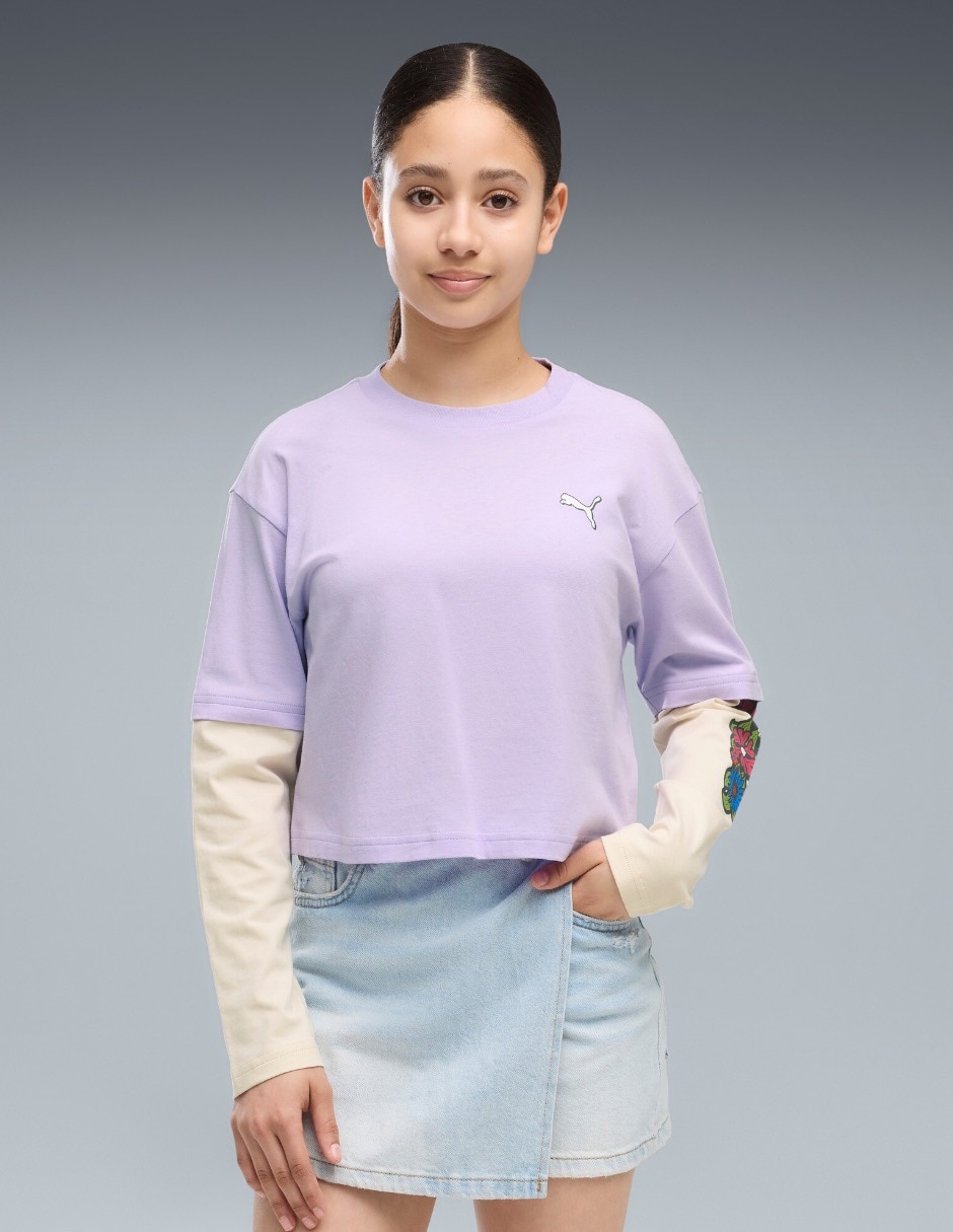 Playera Relaxed Short Length Layered Longlseeve Tee G manga larga para niña
