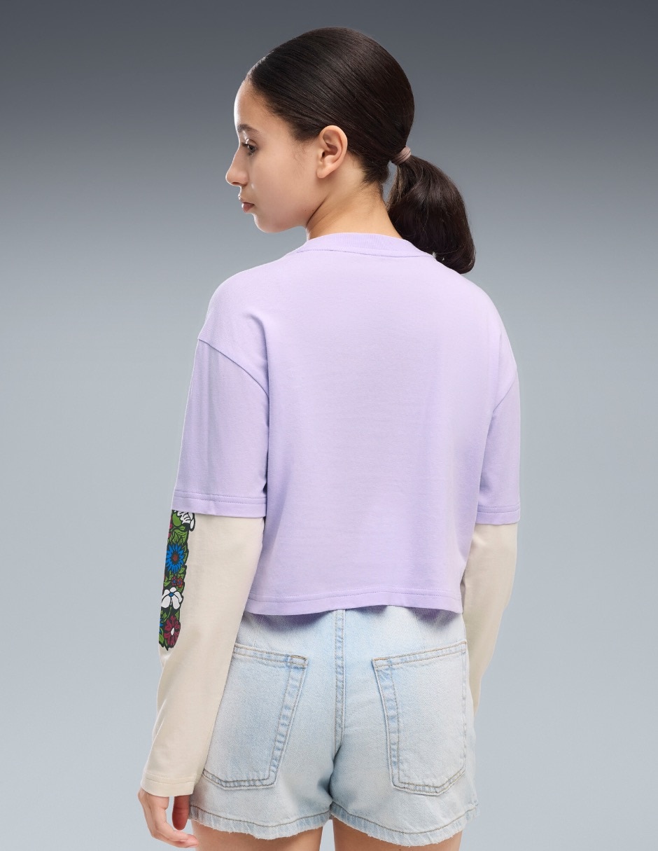 Playera Relaxed Short Length Layered Longlseeve Tee G manga larga para niña 3