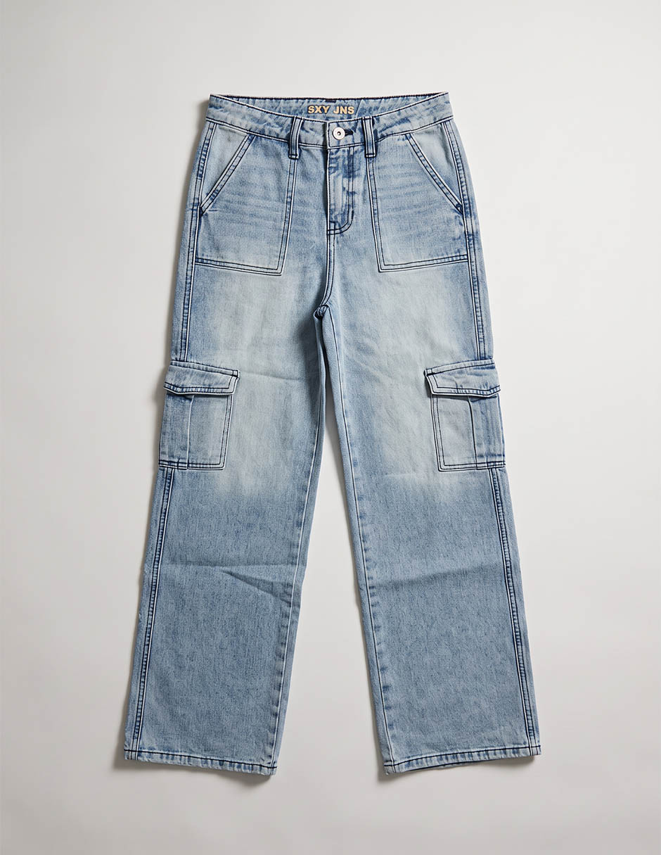 Jeans wide leg lavado claro para niña Jeans wide leg lavado claro para niña