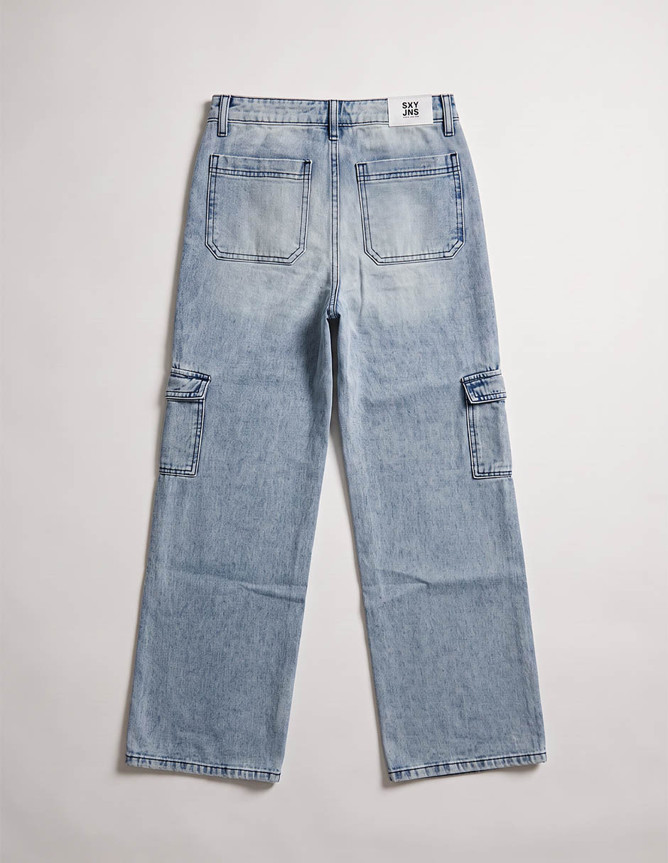 Jeans wide leg lavado claro para niña 2