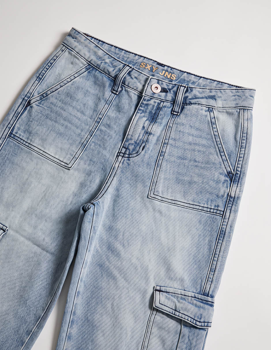 Jeans wide leg lavado claro para niña 3