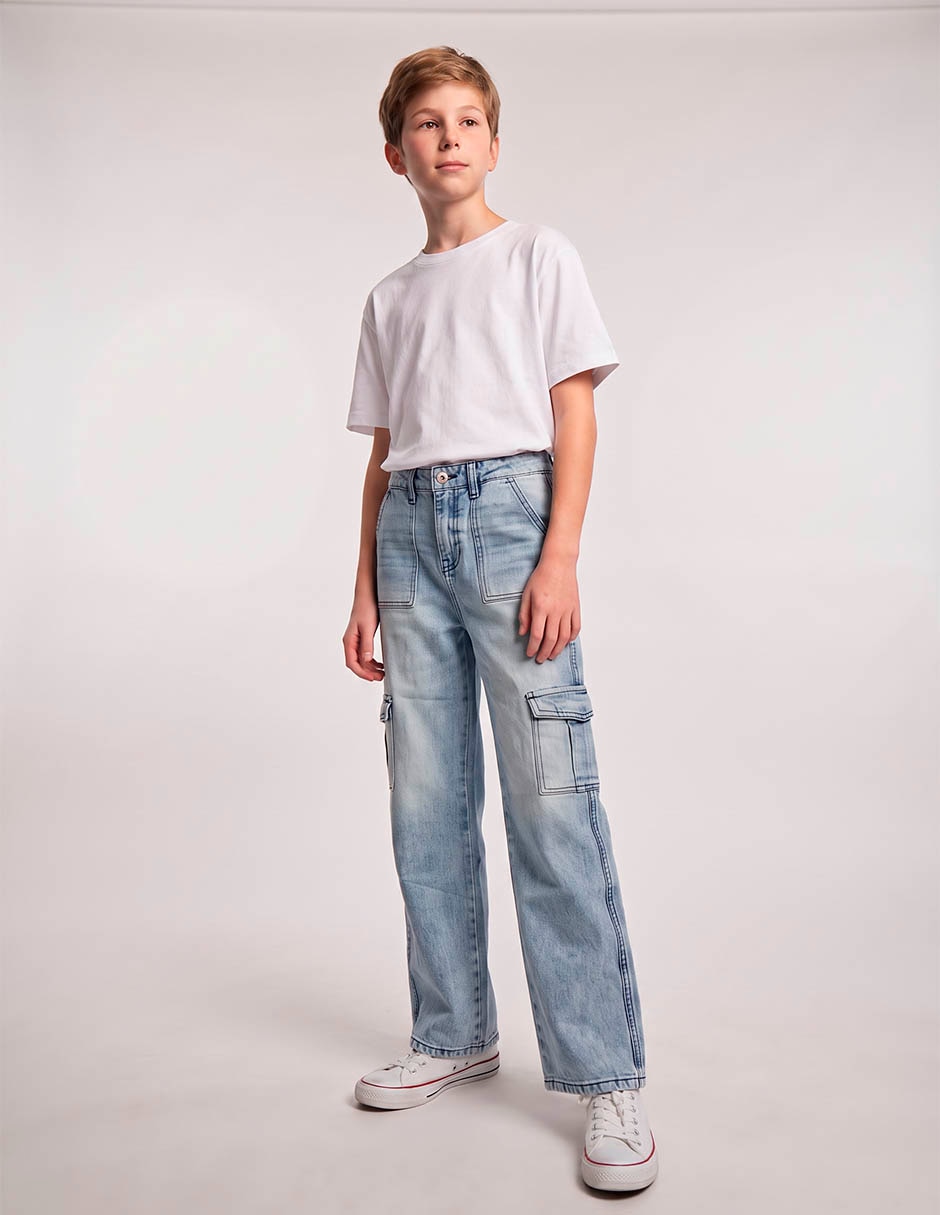 Jeans wide leg lavado claro para niña 4