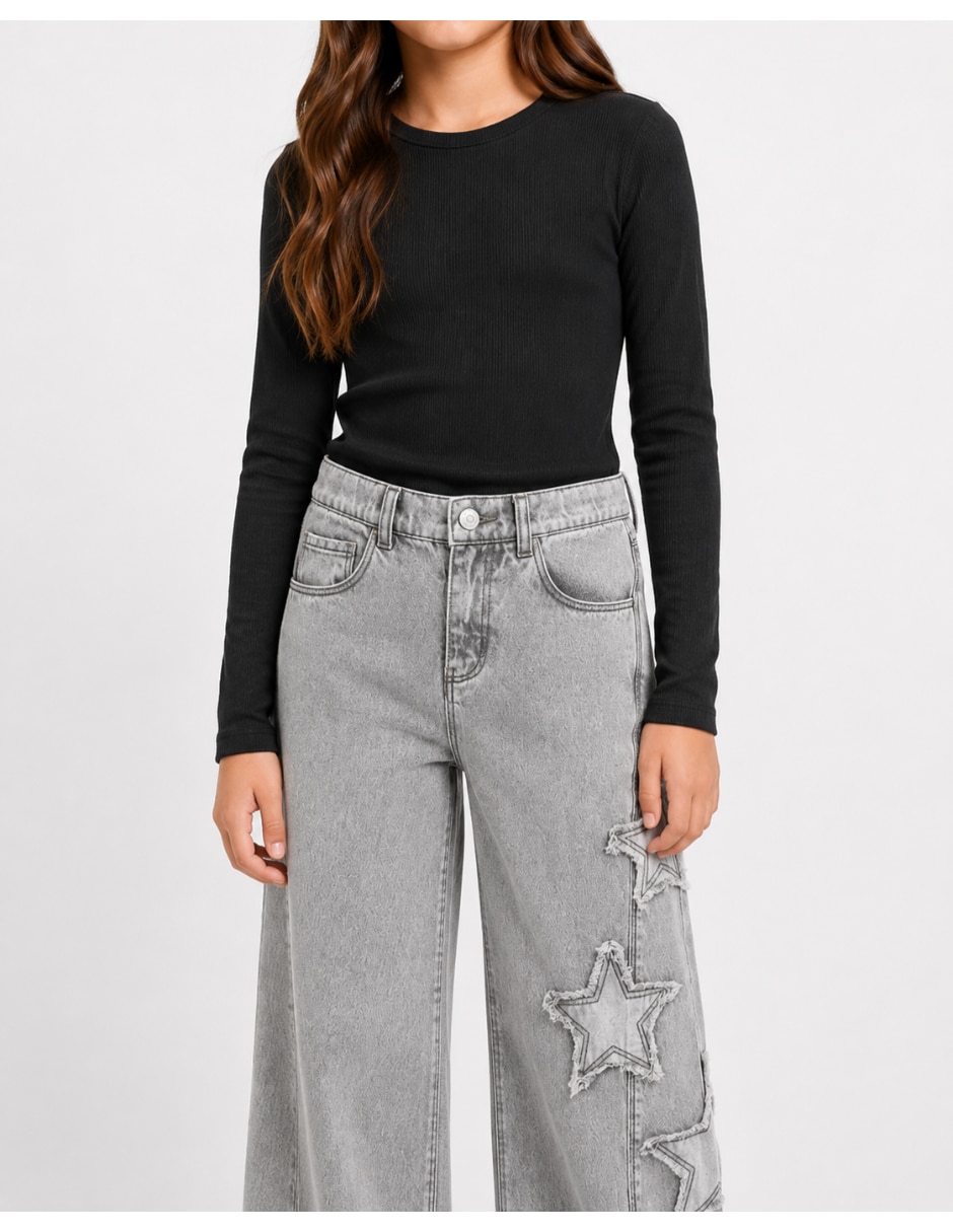 Jeans wide leg deslavado para niña