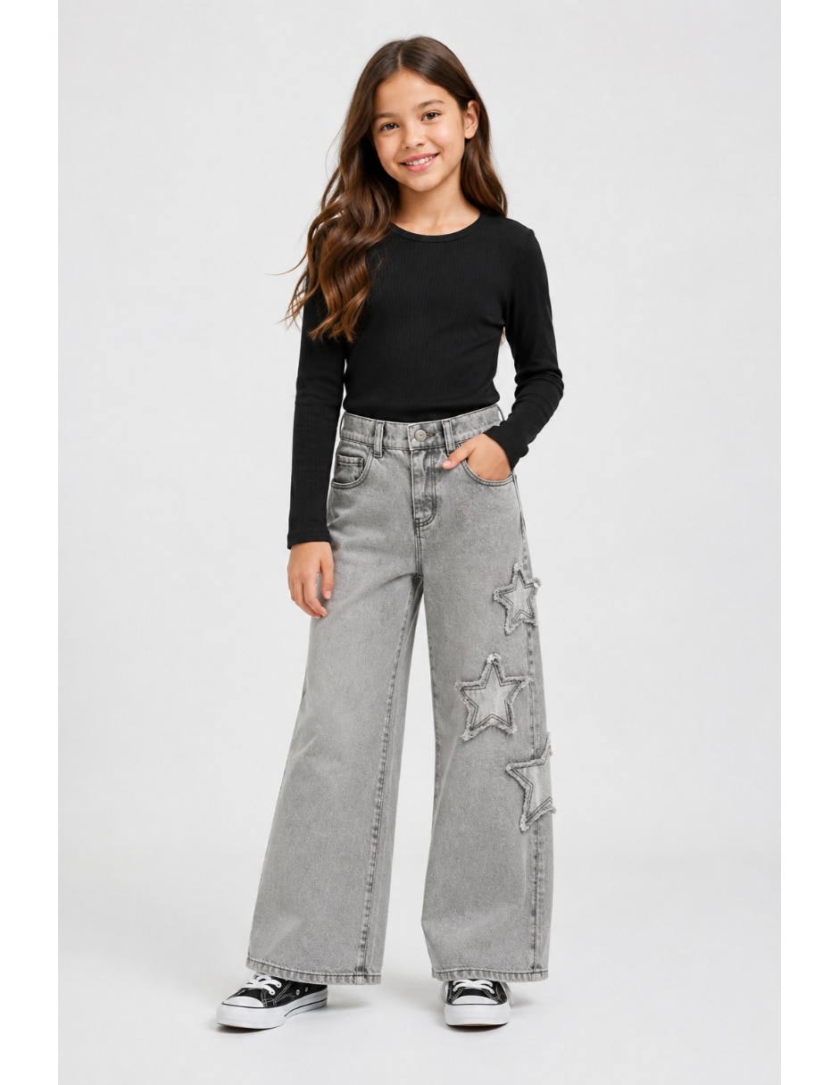Jeans wide leg deslavado para niña 5
