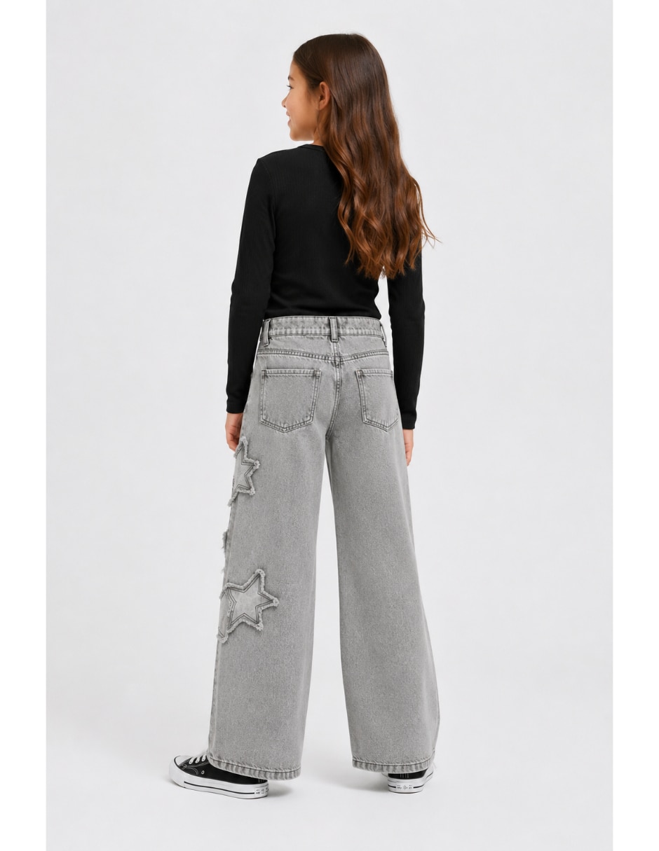 Jeans wide leg deslavado para niña 3