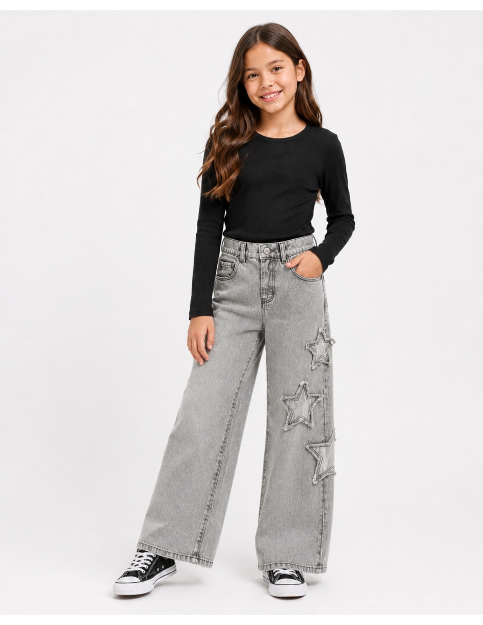 Jeans wide leg deslavado para niña 2