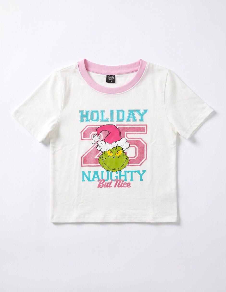 Playera navideña Grinch manga corta para niña 3