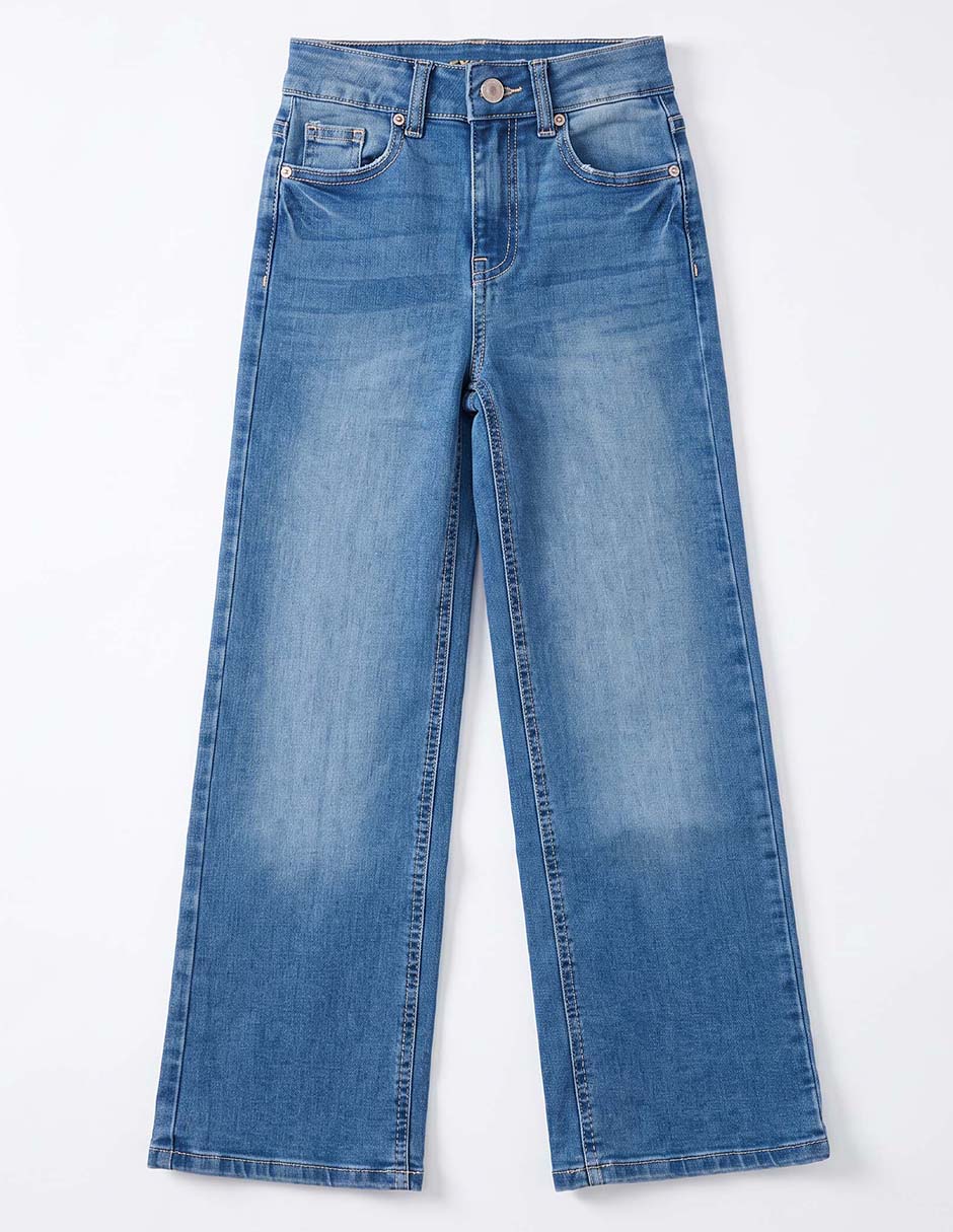 Jeans wide leg deslavado para niña Jeans wide leg deslavado para niña