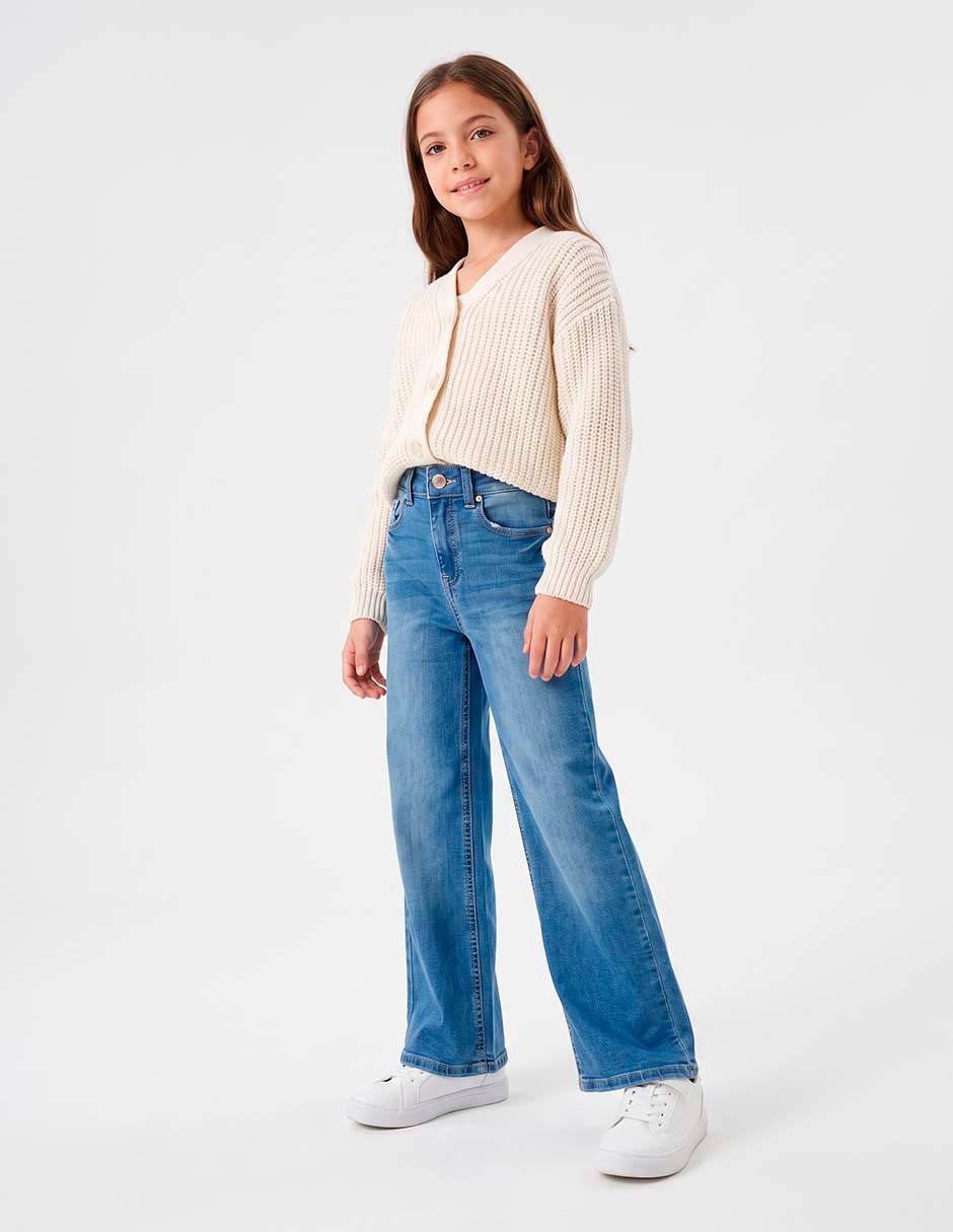 Jeans wide leg deslavado para niña 3