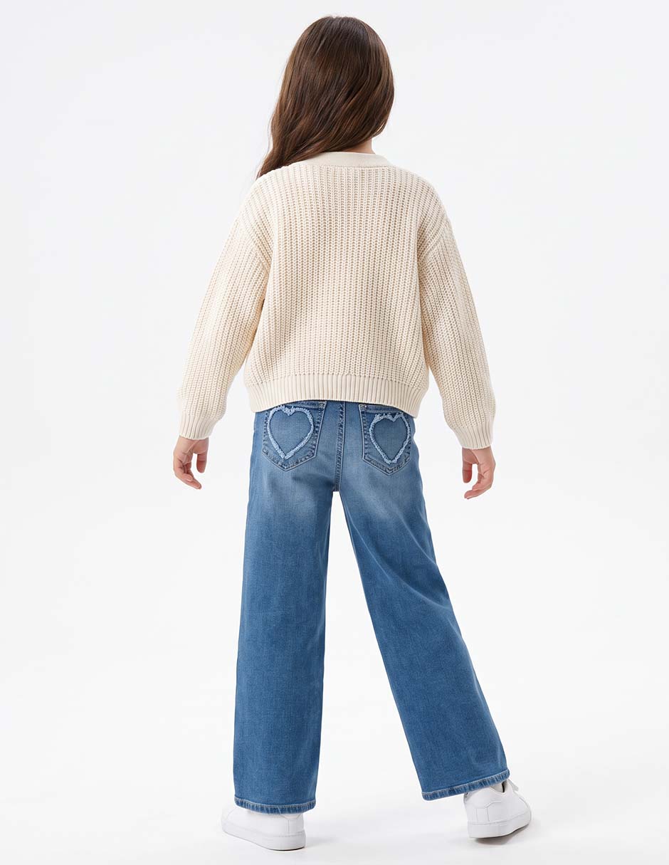 Jeans wide leg deslavado para niña 2